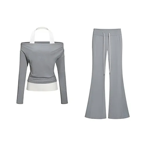 Zonibom Серый Двухкомпонентный Комплект Женские Повседневные Костюмы