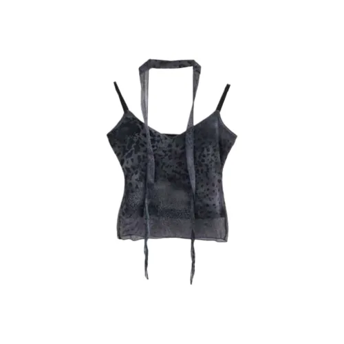 LOWEAR Леопард Сетка Шарф Блоуза Майка с бретелями Женская