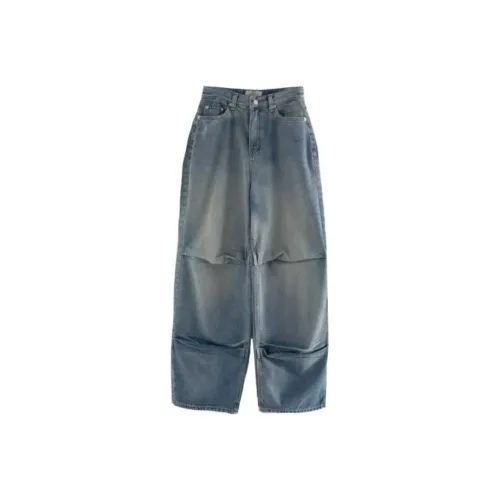 LOWEAR Deep Pintuck Wide Denim Pants Jeans Women's