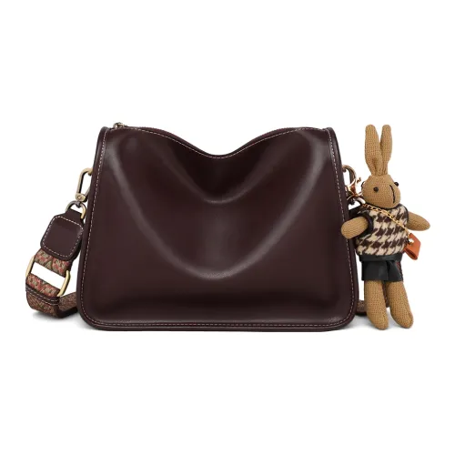 EBLAN Сумка через плечо из коровьей кожи стандартная женская винно-кофейный черный