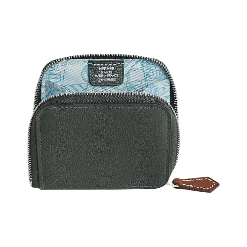 HERMES Silk'In Evercolor Телячья кожа с барной стойкой nia Телячья кожа Мелочь Кошелек Женские Красное дерево Зеленый Туманно-голубой Вода Синий