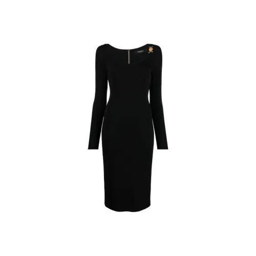 VERSACE SS23 Длинное платье с длинными рукавами женское черное