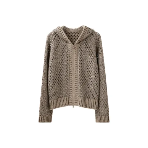 Musewave [Элегантный Винтаж] Бусина Cut Out Двойная головка Молния С капюшоном Кардиган Женские