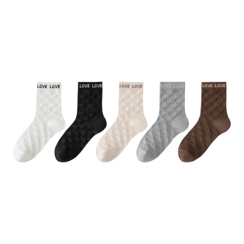 MADALLO [5 пар] Экрю + Черный + Бежевый Абрикос + Светло-Серый + Кофейный Женские носки MID до икры