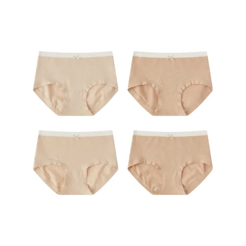 QIANLEE Светло-коричневый + Темно-коричневый + Светло-коричневый Ткань в рубчик + Темно-коричневый Ткань в рубчик Женские трусы-бикини