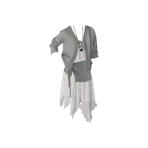 MARIE·COCO Серый Кардиган+Юбка+Платье Женские Комплекты с Юбкой