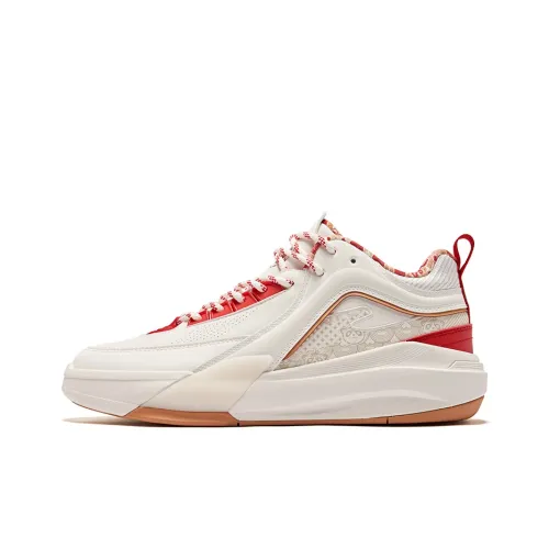 Erke Износостойкий и Легкий MID Топ Скейтборд Кроссовки Мужские Микрокристаллический Белый с Алым Красным