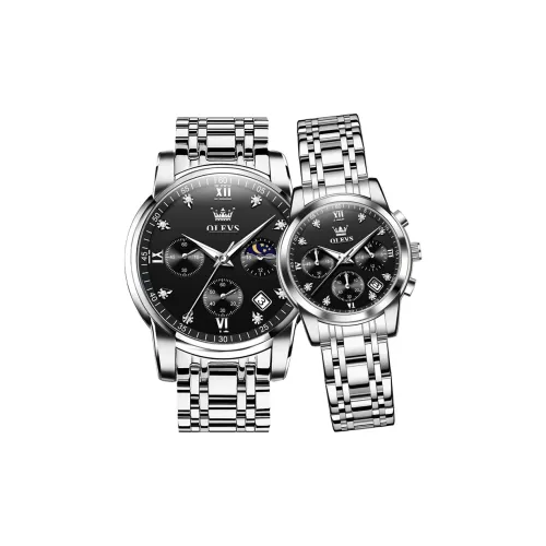 OLEVS Кварцевый механизм ремешок из нержавеющей стали унисекс черный циферблат
