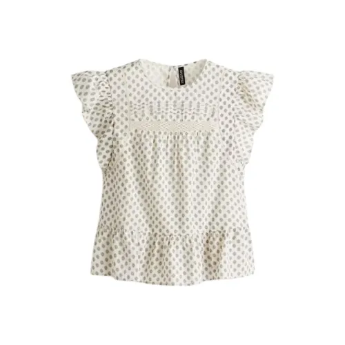 H M Light Beige Floral Women's Shirts H M Светло-бежевый Цветочный Женские Рубашки