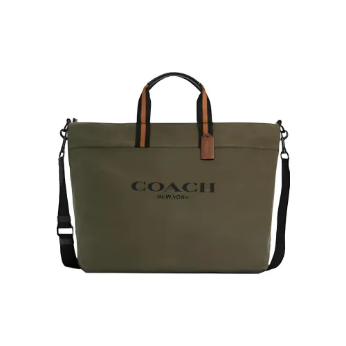 COACH Canvas с Телячьей Кожей Тоут Сумка Сумка для покупок Сумка через плечо Сумка Большая Мужская Оливково-зеленая