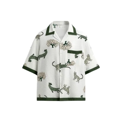 ZARA Телесный Зеленый Мужские Рубашки