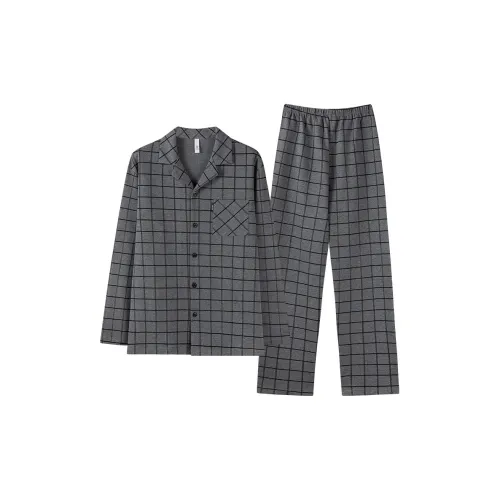 Qin Jing Фотиния Серый Клетчатый [Gift Box Set] Мужской Пижамный Комплект