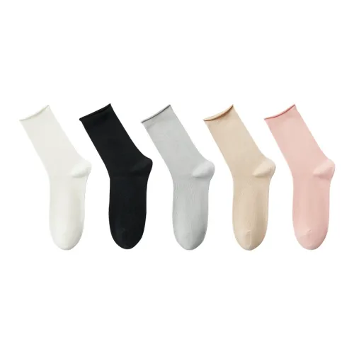 MADALLO [5 пар] Экрю + Черный + Светло-серый + Абрикос + Розовый Женские носки MID до икры