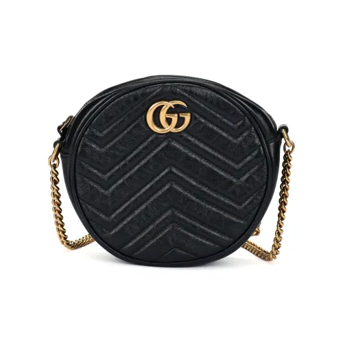GUCCI GG Marmont Кожаная круглая сумка сумка через плечо мини женская черная