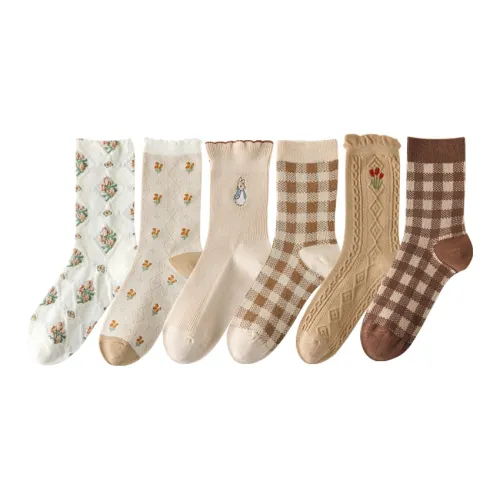 Caramella [6 пар] Peter Rabbit Высокие носки Коричневый Комплект 1 Женские носки MID до икры