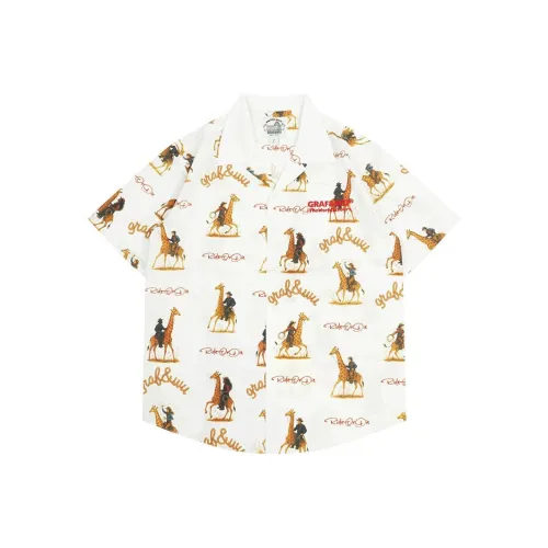 GRAF Мужской и Женский Деним Жираф Full Принт Удобный Короткий Рубашка Унисекс