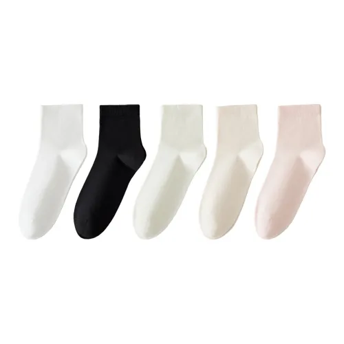 MADALLO [5 пар] Белый + Черный + Бежевый + Абрикос + Светло-розовый Женские носки MID до икры