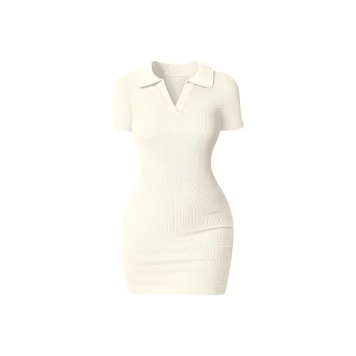 ZEKIKO STUDIO Белый Женские Короткие Платья с Длинными Рукавами