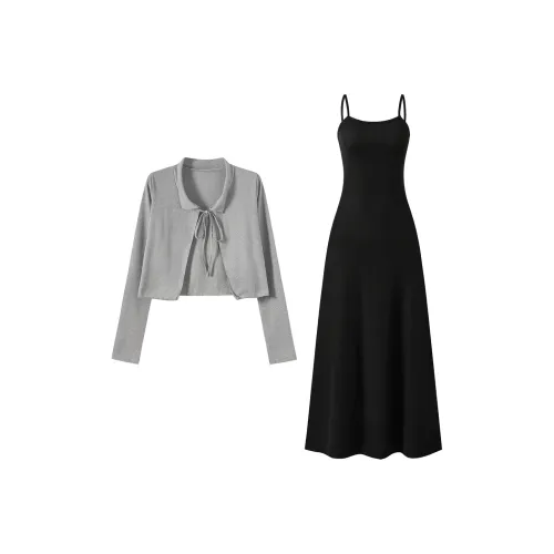 COVER TIME Серый топ + Черная юбка Женские комплекты с юбкой