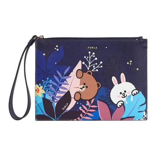 Furla LINE FRIENDS Коллаборация Кожа Запястье Сумка Конверт Клатч Маленький Женский Синий Многоцветный