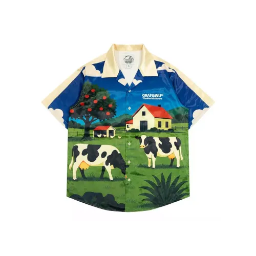 GRAF Мужской и Женский вышивка логотип корова яблоко с принтом короткий рукав рубашка унисекс