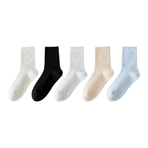 MADALLO [5 пар] Экрю + Черный + Отбеленный + Телесный + Светло-синий Женские носки MID до икры