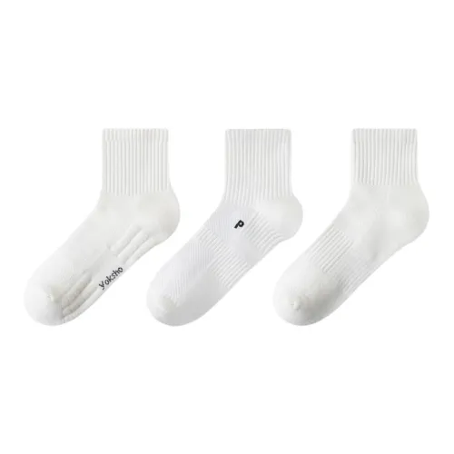 MAXDAVID Махровый Массаж Низ + Махровый Буква P + Махровый Эластичный Белый Crew 3 упаковки Мужские носки MID до икры