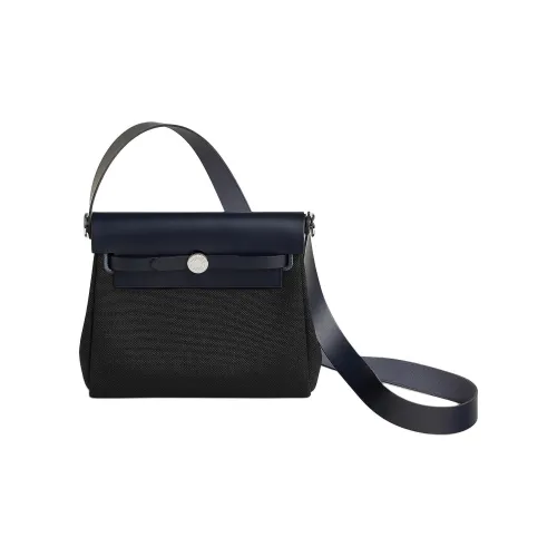 HERMES Herbag Zip Militaire Холст Плечевая Сумка Женская Черная