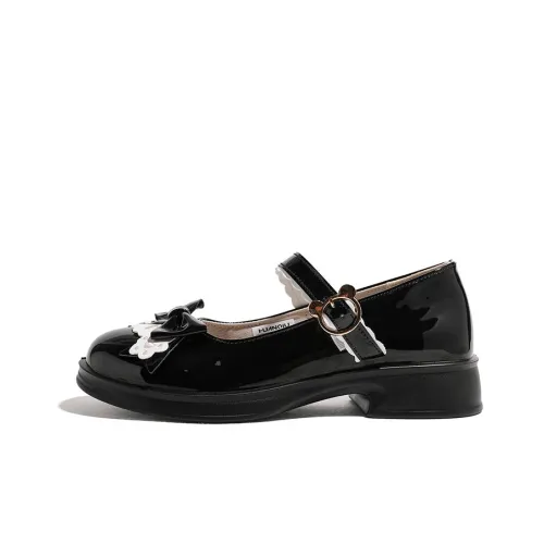 HUANQIU Туфли Мэри Джейн с грубым каблуком 3,5 см женские черные