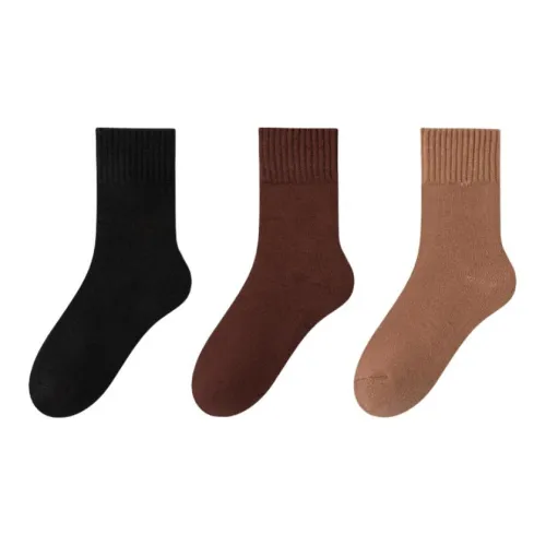 MAXDAVID Черный + Темно-Кофейный + Светло-Кофейный 3 упаковки женские носки MID до икры