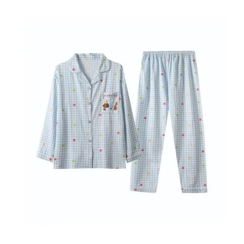 MEIJIAO Синий Такса Гороховый узор Женские Пижамные комплекты