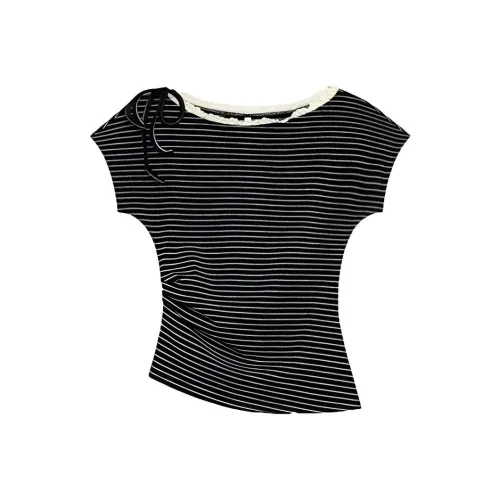 La Chapelle Черный Абрикос Полосы Женские T-Рубашки