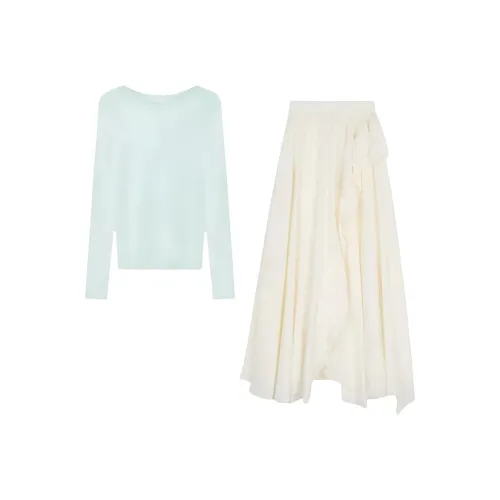 IQC Светло-зеленый+Абрикос Женские Комплекты с Юбкой