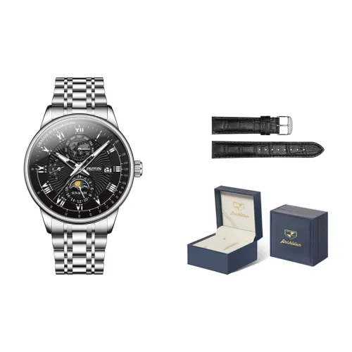 Jin Shi Dun Автоматический Механический Механизм Нержавеющая Сталь Ремешок Часы Мужские Черный Циферблат