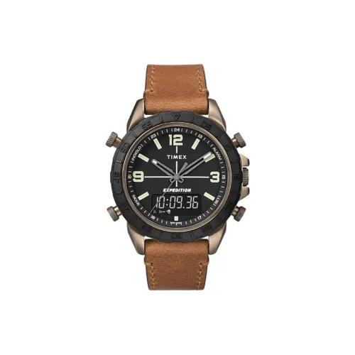 TIMEX Наручные часы Кварцевый механизм Кожаный ремешок 41 мм Черный циферблат Мужские часы