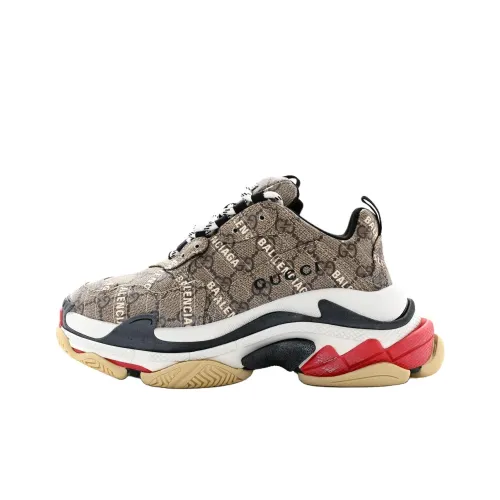 GUCCI x Balenciaga Triple S Low Топ Толстоподошвенные кроссовки Женские Коричневый