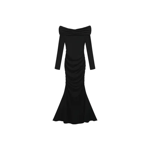 SEAR OFFICIAL Черное Женское Длинное Платье с Длинными Рукавами