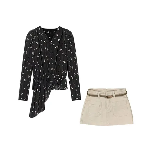 MARIE·COCO Черный топ + Юбка Женские Комплекты с юбкой