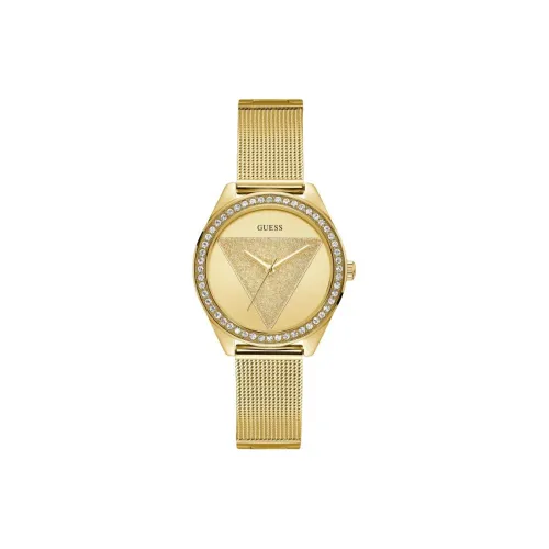 GUESS Женские часы Кварцевый механизм Ремешок из нержавеющей стали 44 мм Золотистый циферблат