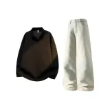 Чёрный топ + жёлтые грязные штаны