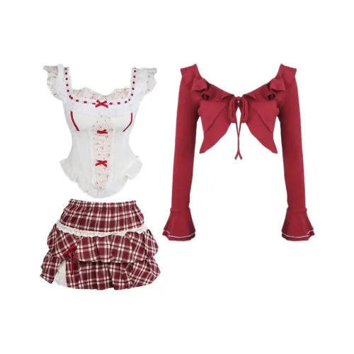 Mu Qingqing Красный Женские Комплекты с Юбкой