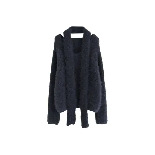 LOWEAR Гладкий V-образный вырез Муфлер Комплект KNIT Трикотаж Женский