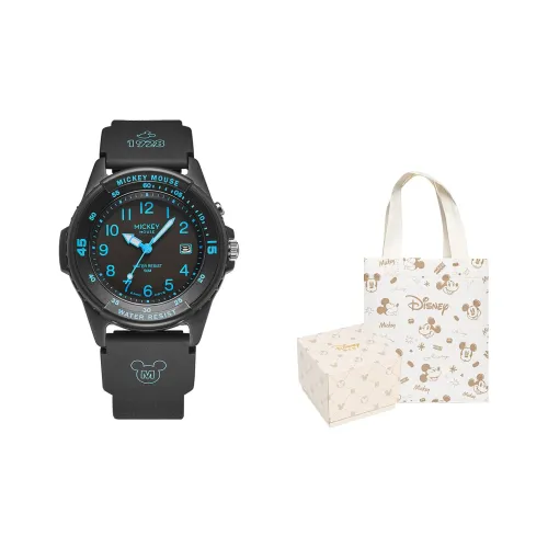 Disney Mickey Series Кварцевый механизм Силиконовый ремешок Часы Унисекс Черный циферблат