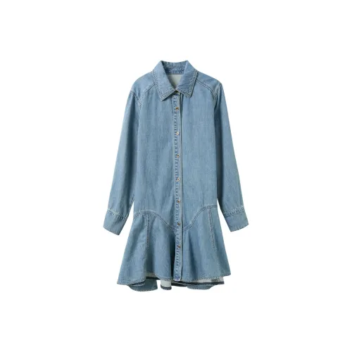 3COLOUR Небесно-голубой Женские Длинные Платья с Длинными Рукавами