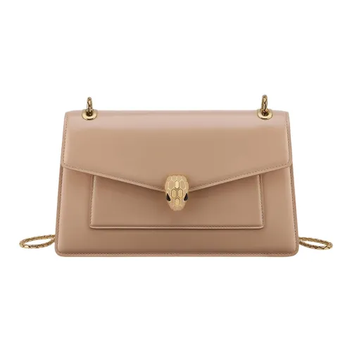 BVLGARI Serpenti Forever Series Сумка через плечо из телячьей кожи среднего размера женская бежевая