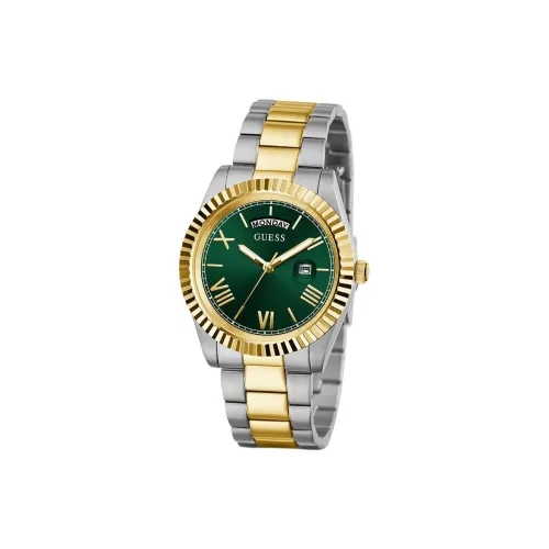 GUESS Мужские часы Кварцевый механизм Ремешок из нержавеющей стали 42 мм Зеленый циферблат
