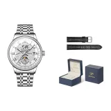 Стальной браслет, натуральный белый, кожаный ремешок, коробка