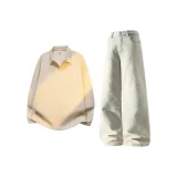 Топ цвета экрю + штаны цвета грязно-желтого