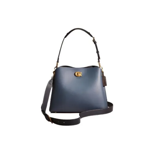 COACH Willow Полированная кожа сумка-тоут сумка для покупок сумка через плечо большая женская лазурный синий