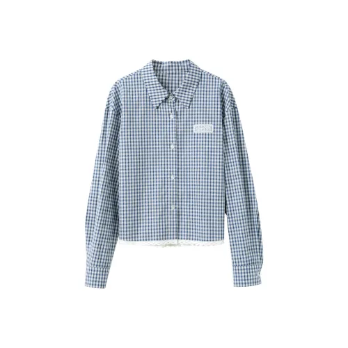 3COLOUR Глубокий морской синий Клетчатый Женские Рубашки